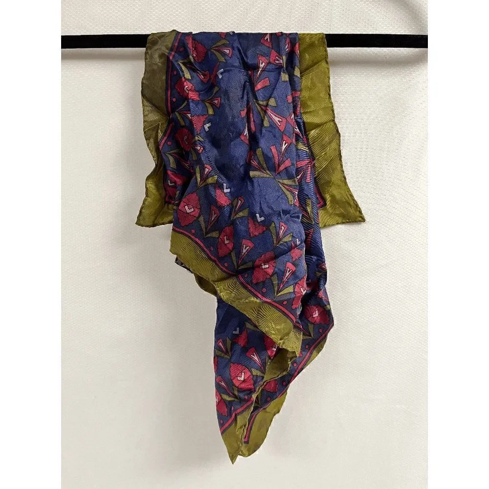 Womens Handprinted Silk Lightweight Scarf Shawl All Acetate Twill Made in Japan